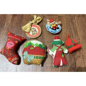 Fabric Handmade Quilted And Assorted Vintage Ornaments Lot